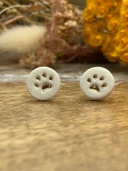 Paw print porcelain stud earrings