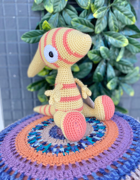 Paula the crochet parasaurolophus