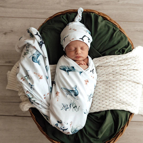 Ocean organic jersey wrap and beanie set