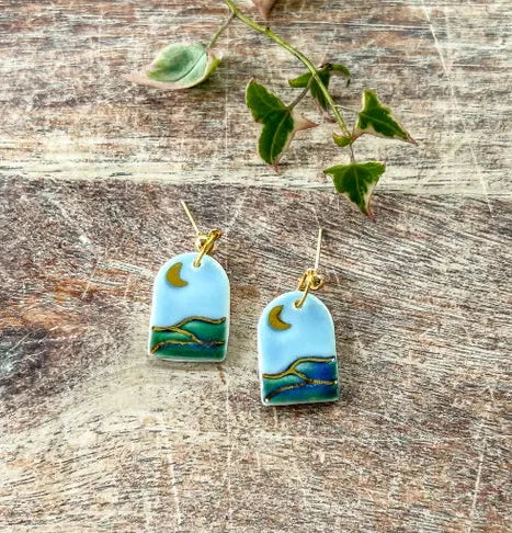 Landscape porcelain dangle earrings