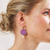 Martha Jean shell and pearl earrings – purple