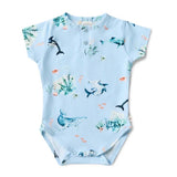 Blue ocean short sleeve organic bodysuit/onesie