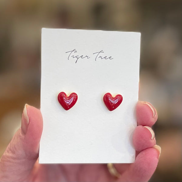 Red enamel love heart studs by Tiger Tree