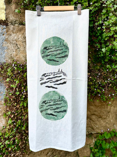 Hand printed kunanyi tea towel by In Various States