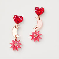 Martha Jean heart- moon - star red/pink earrings