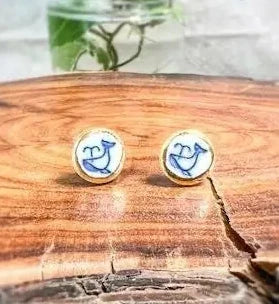 Whale porcelain stud earrings