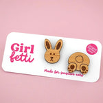 Girlfetti wooden bunny/bunny tail stud earrings