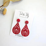 Ted & Tilly red filigree earrings