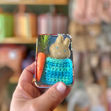 Felt pocket bunny in a tin