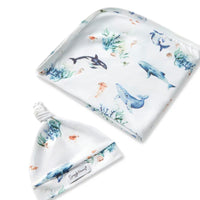Ocean organic jersey wrap and beanie set