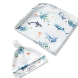 Ocean organic jersey wrap and beanie set
