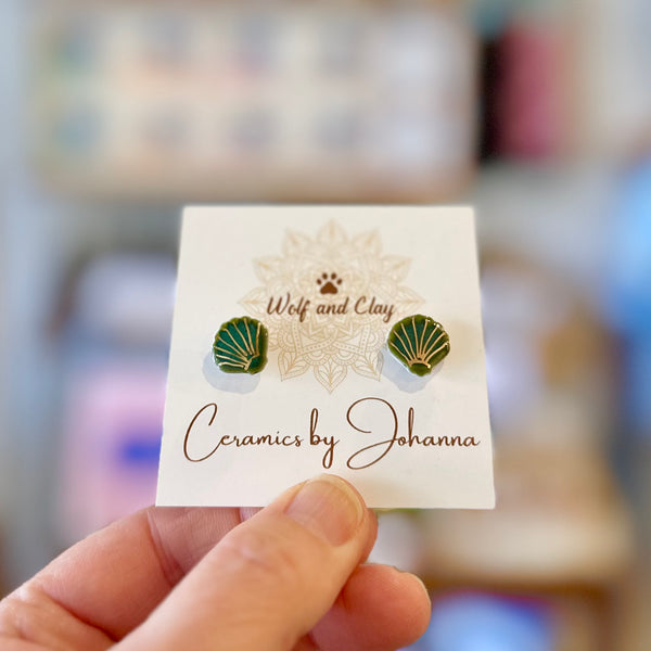 Seashell porcelain stud earrings — sea  green