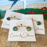 Seashell porcelain stud earrings — sea  green