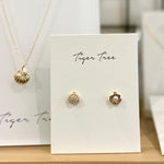 Gold shell & pearl stud earrings by Tiger Tree