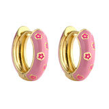 Pink enamel flower huggie earrings by Greenwood Designs