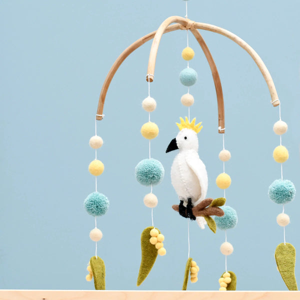 Tara Treasures felt baby mobile – cockatoo