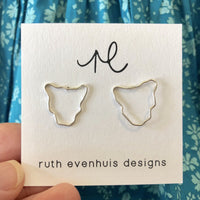 Silver Tasmania map stud earrings by Ruth Evenhuis